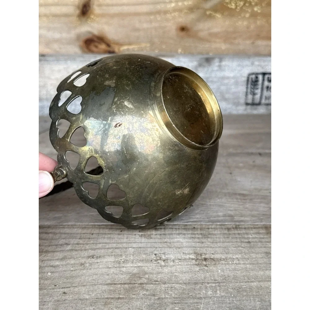Vintage Brass Bowl with Heart Cutouts 3